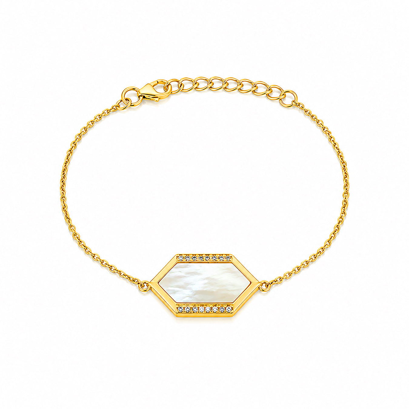 Hexagon Mother of Pearl Gold Plated Silver Bracelet