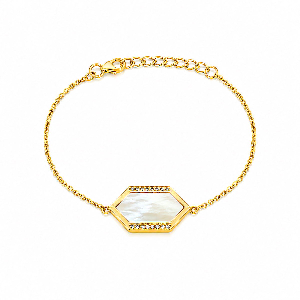 Hexagon Mother of Pearl Gold Plated Silver Bracelet
