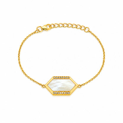 Hexagon Mother of Pearl Gold Plated Silver Bracelet