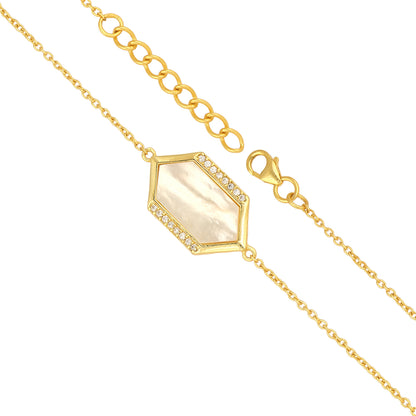 Hexagon Centre Gold Finish Silver Bracelet