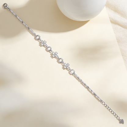 Hexagon Flower Crystal Link Design 925 Sterling Silver Bracelet for women