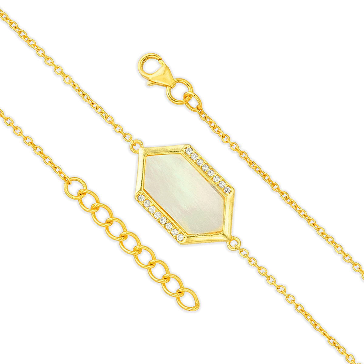 Hexagon Mother of Pearl Gold Plated Silver Bracelet