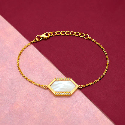 Hexagon Mother of Pearl Gold Plated Silver Bracelet