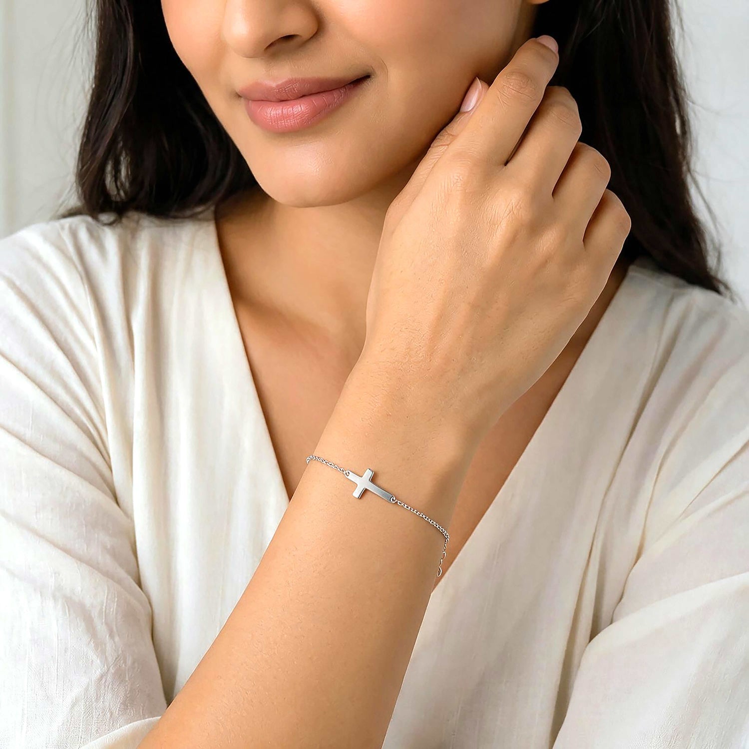 Holy Cross 925 Sterling Silver Delicate Bracelet for Women