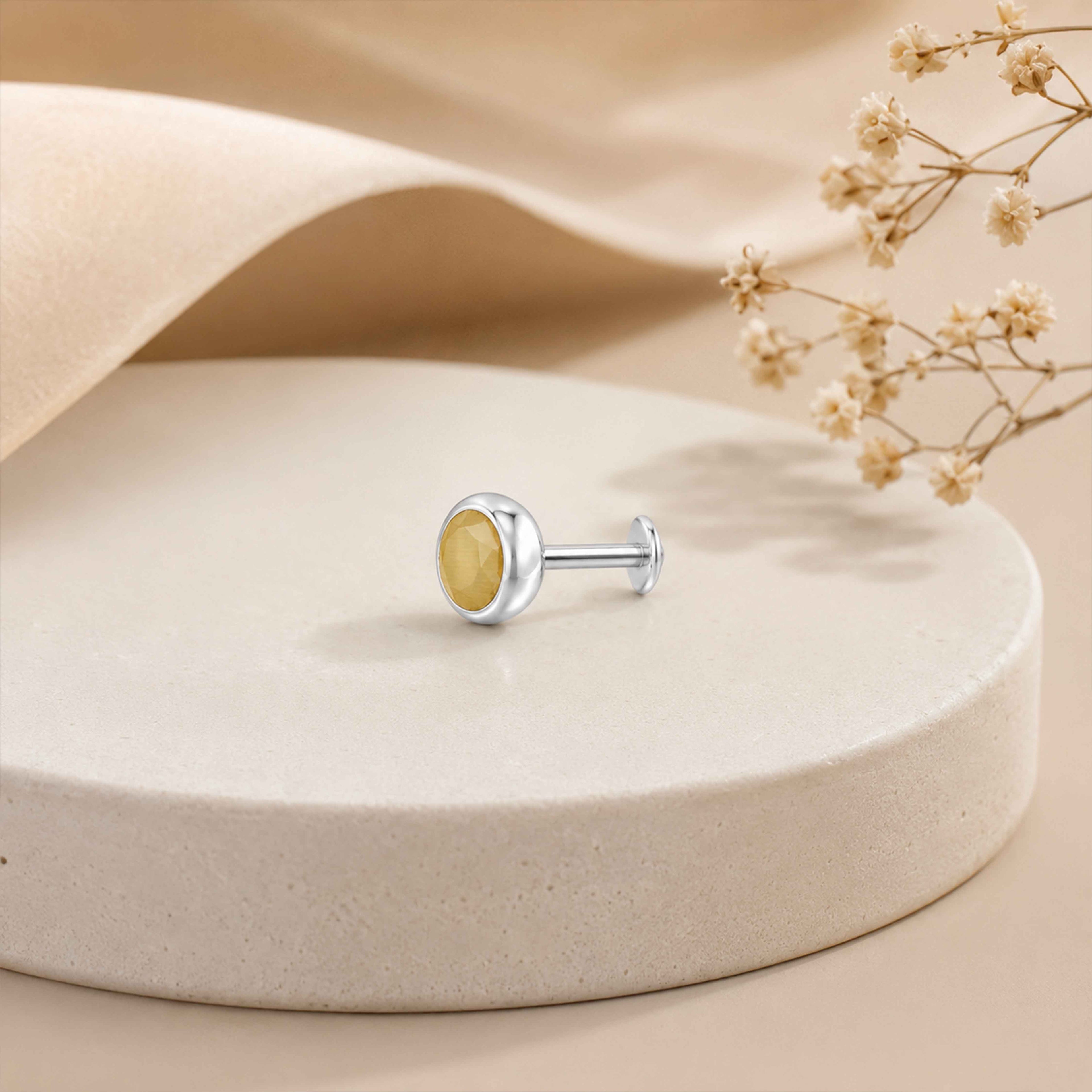 Honey Radiance 925 Sterling Silver Faceted Stone Nosepin