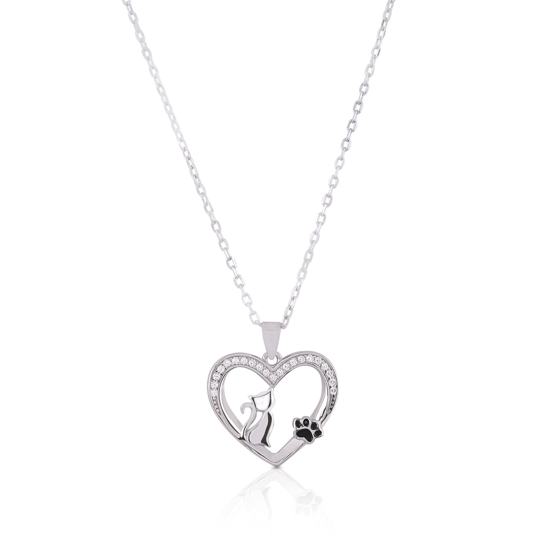 Cats Love Rhodium Plated 925 Paws Print Chain Pendant