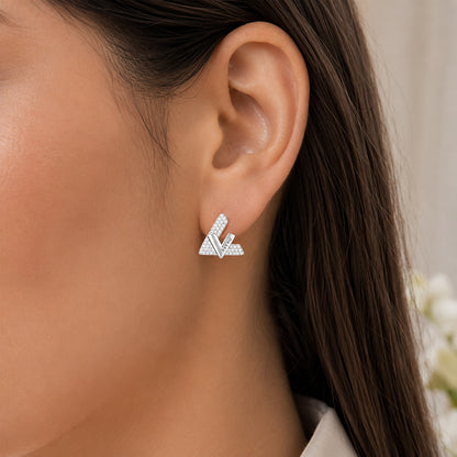 I Love You V Shape Silver Stud Earrings