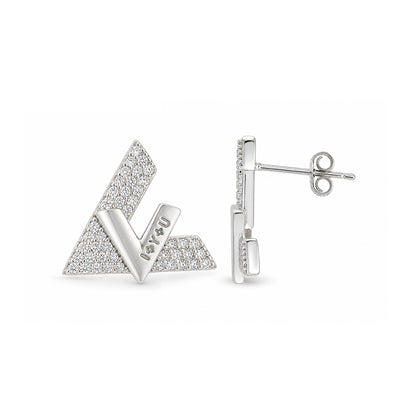 I Love You V Shape Silver Stud Earrings