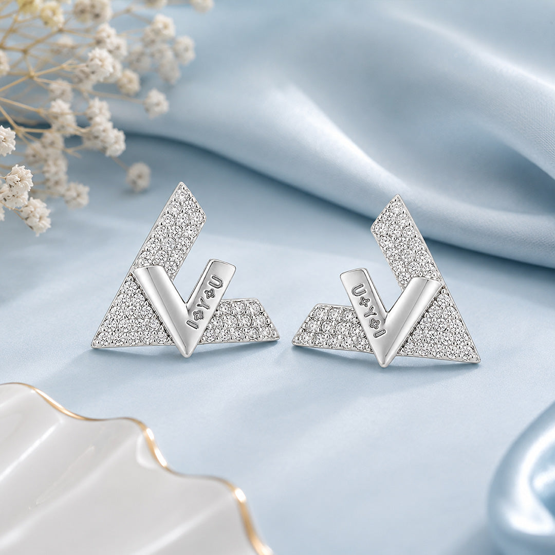I Love You V Shape Silver Stud Earrings