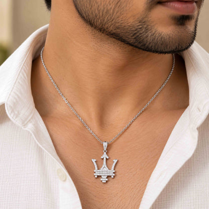 Iced Trident Emblem Sterling Silver Pendant