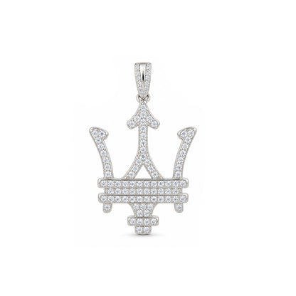Iced Trident Emblem Sterling Silver Pendant
