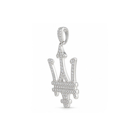 Iced Trident Emblem Sterling Silver Pendant