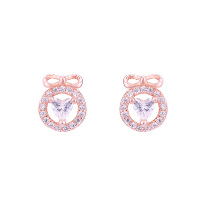 Infinite Rose Gold Heart Sparkle 925 Sterling Silver Earrings for Women
