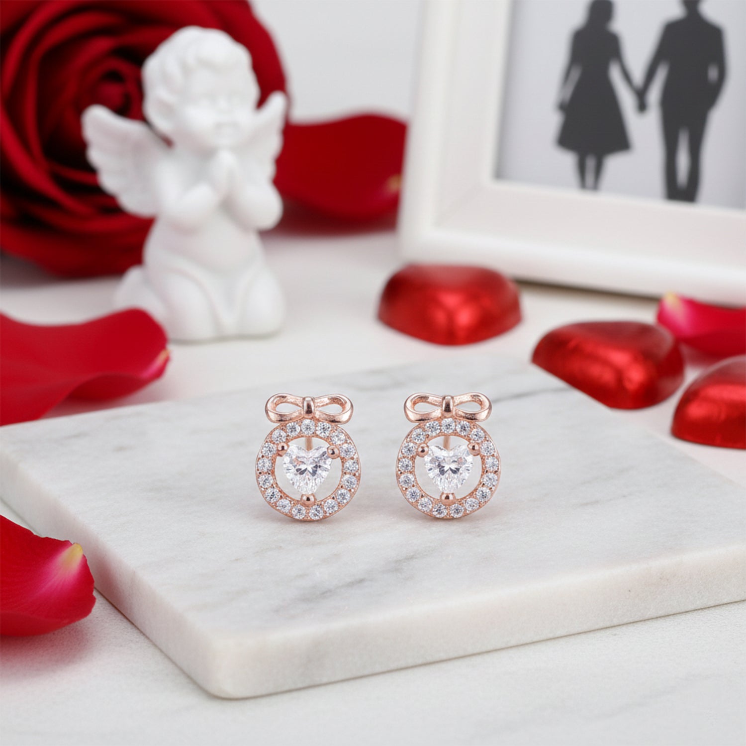 Infinite Rose Gold Heart Sparkle 925 Sterling Silver Earrings for Women