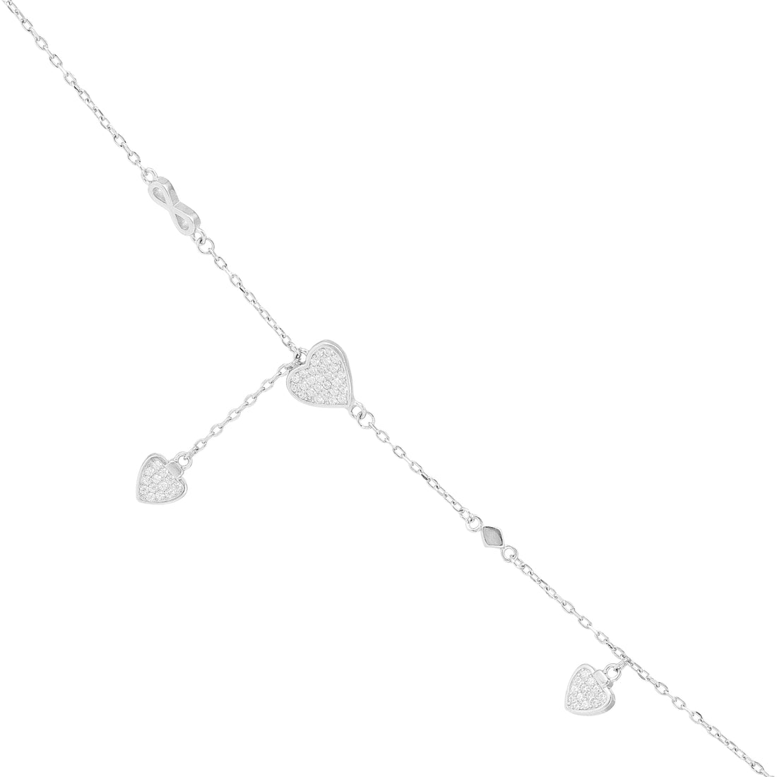 Infinity Connected Heart Drop Rhodium Bracelets