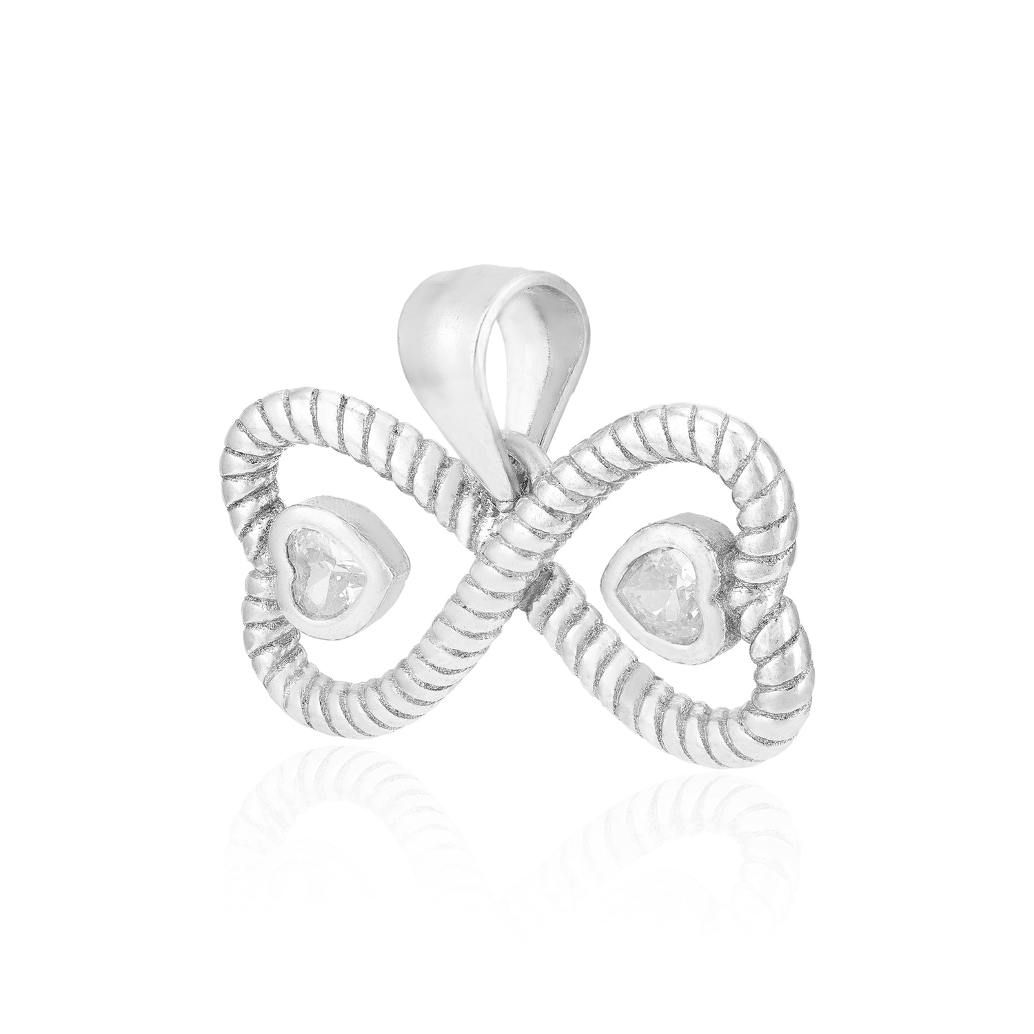 Silver pendant with a rope design on a white background