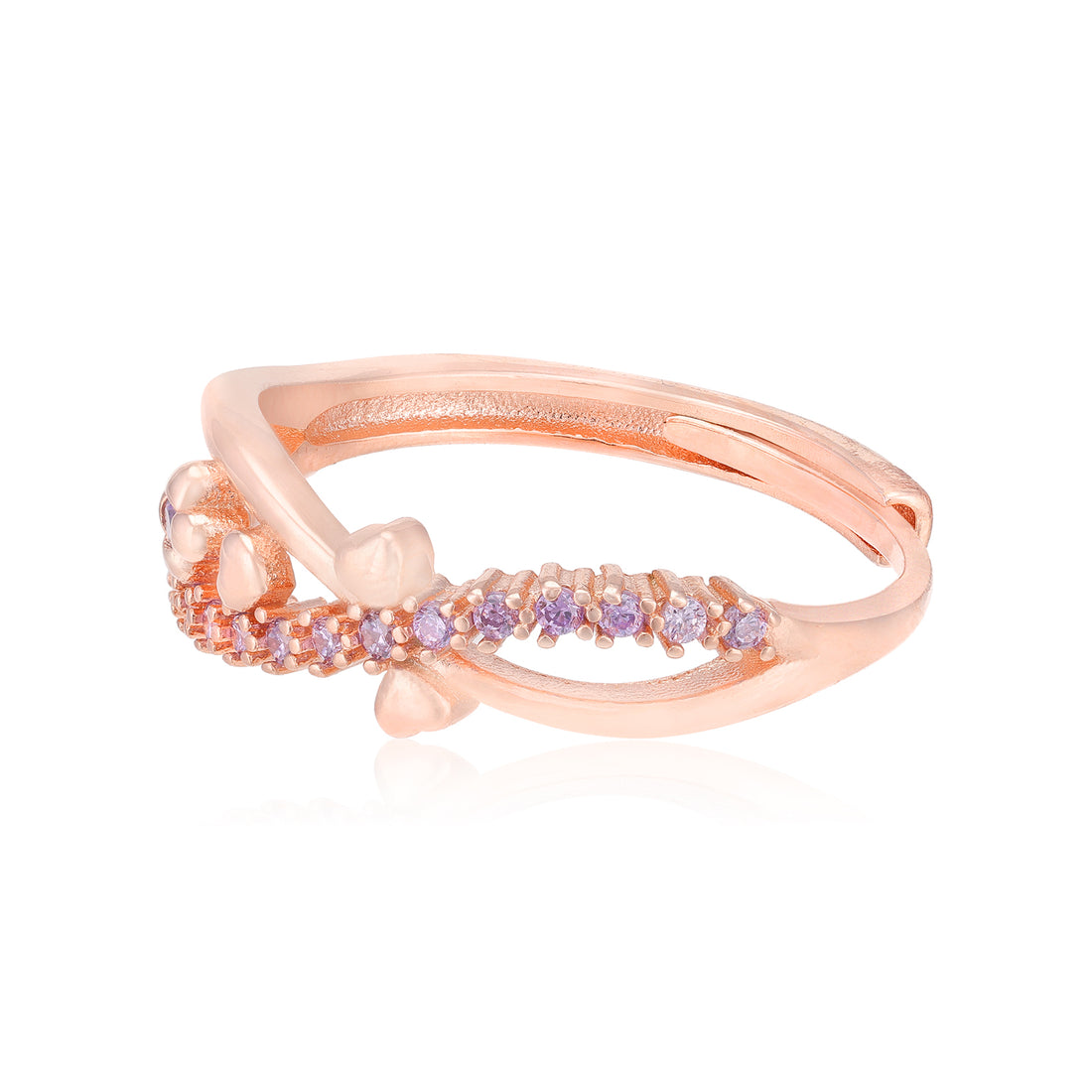 Infinity Purple Stone Rose Gold Plated Triple Heart Rings