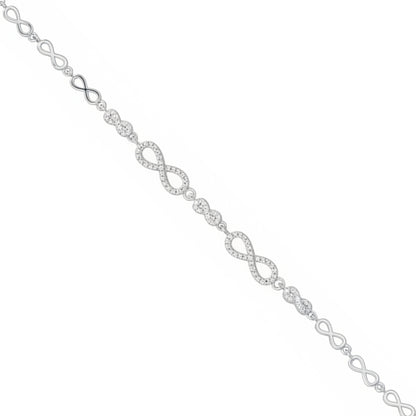 Silver infinity link bracelet on a white background