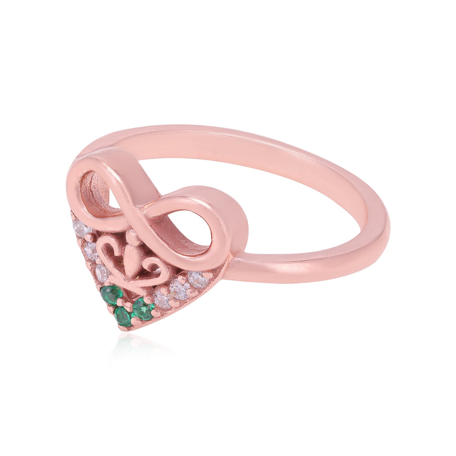 Infinity Verdant Stone Rose Gold Plated Chic Rings