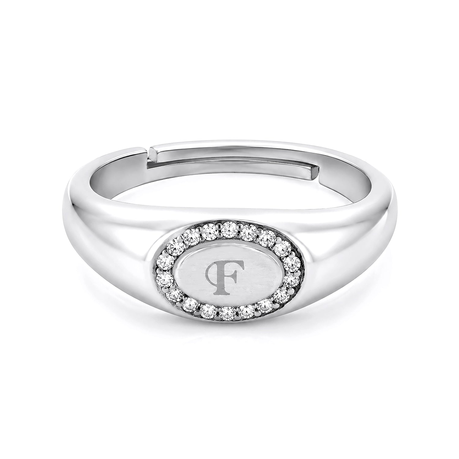 Initial Letter F Signet Sterling Silver Ring