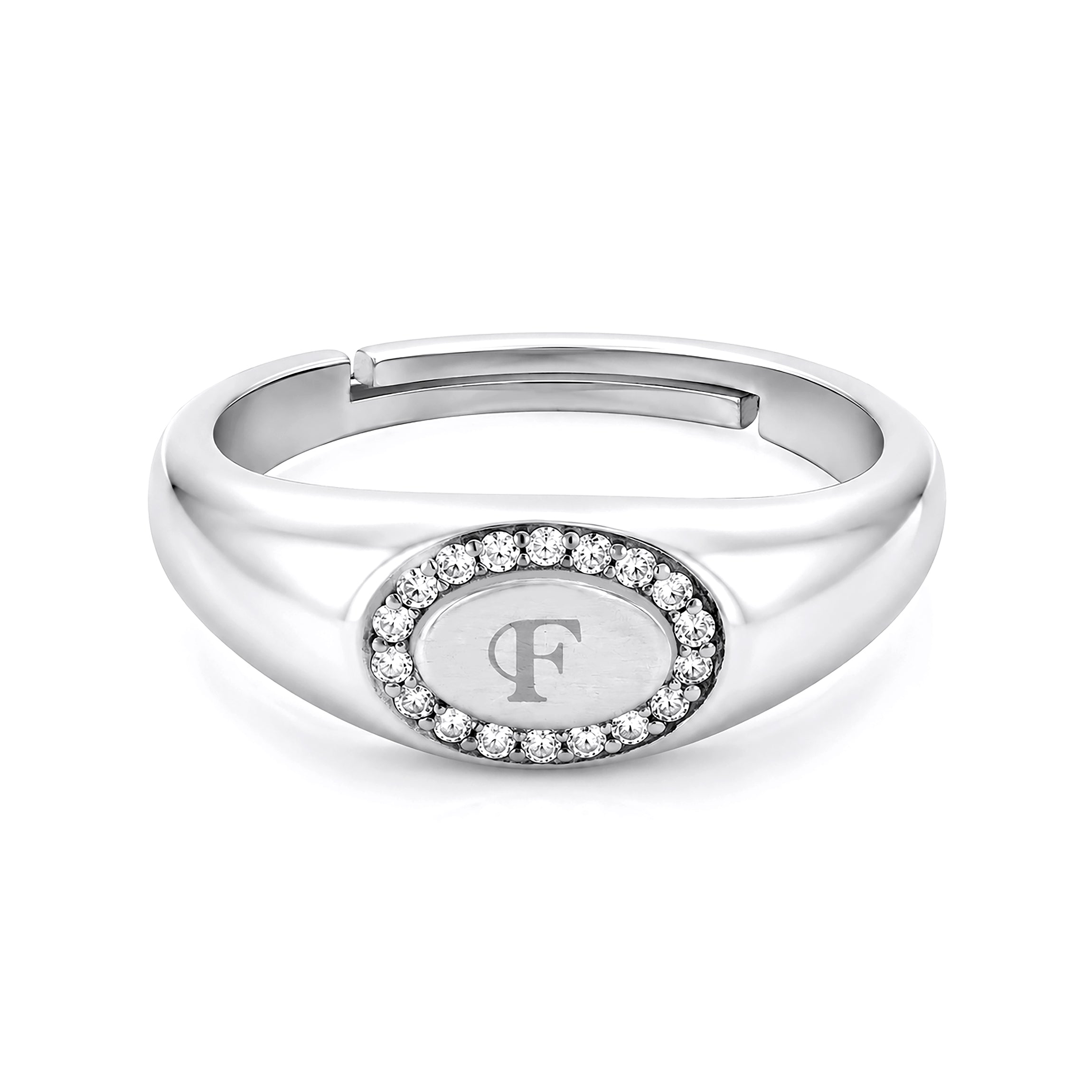 Initial Letter F Signet Sterling Silver Ring