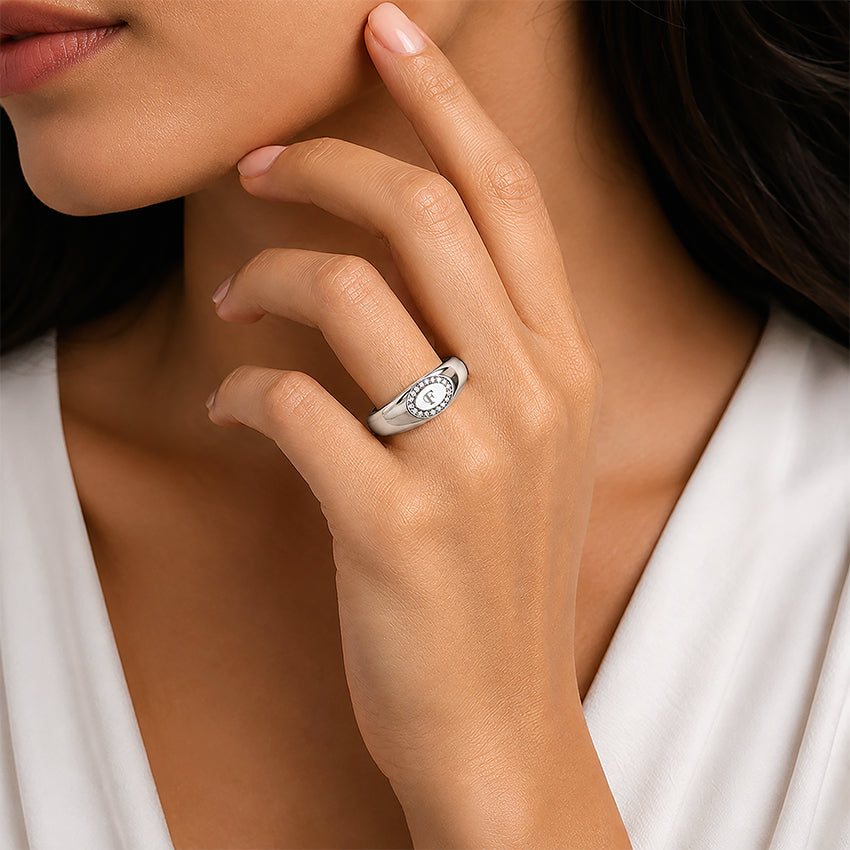 Initial Letter F Signet Sterling Silver Ring