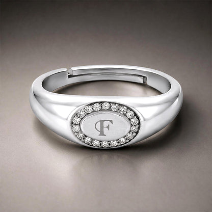 Initial Letter F Signet Sterling Silver Ring