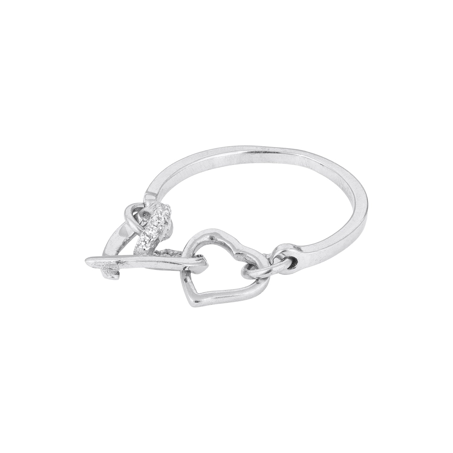 Interlocked Heart Silver Ring with Stone Detail