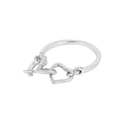 Interlocked Heart Silver Ring with Stone Detail