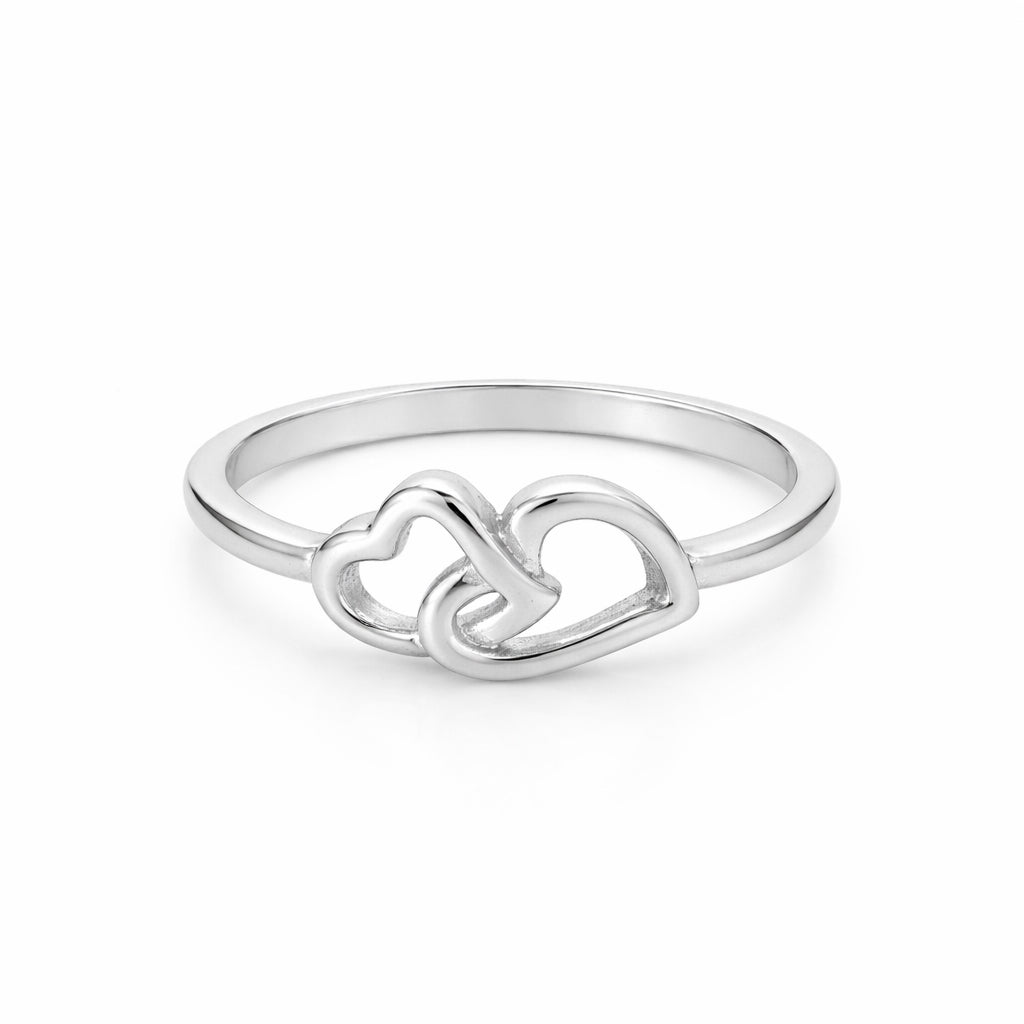 Interlocked Love Hearts 925 Sterling Silver Ring for Women
