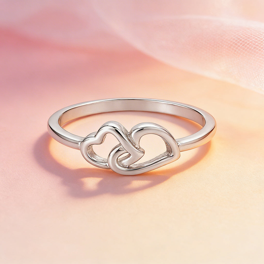 Interlocked Love Hearts 925 Sterling Silver Ring for Women