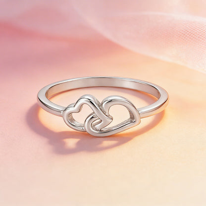 Interlocked Love Hearts 925 Sterling Silver Ring for Women