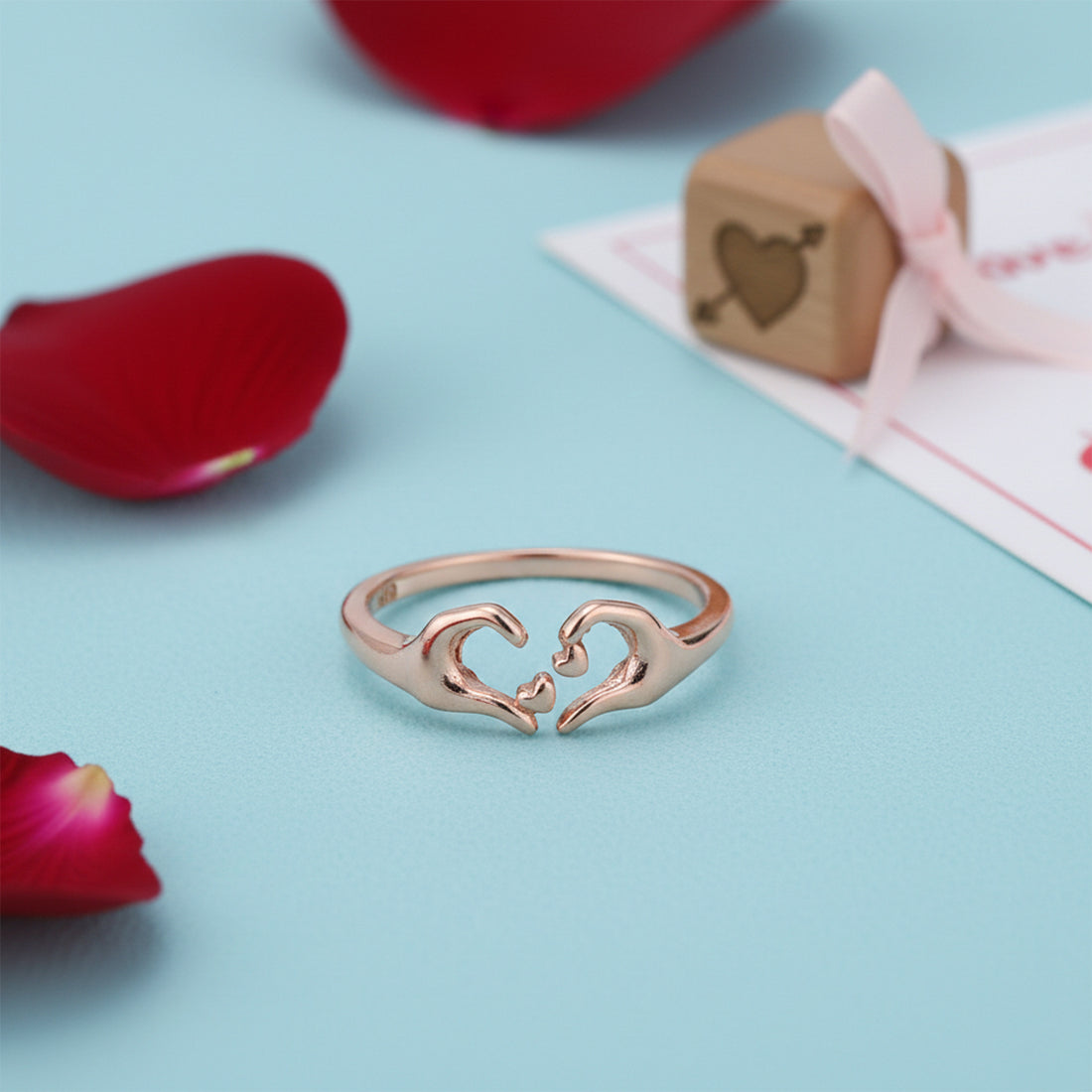 Interlocking Hands Rose Gold Silver Ring