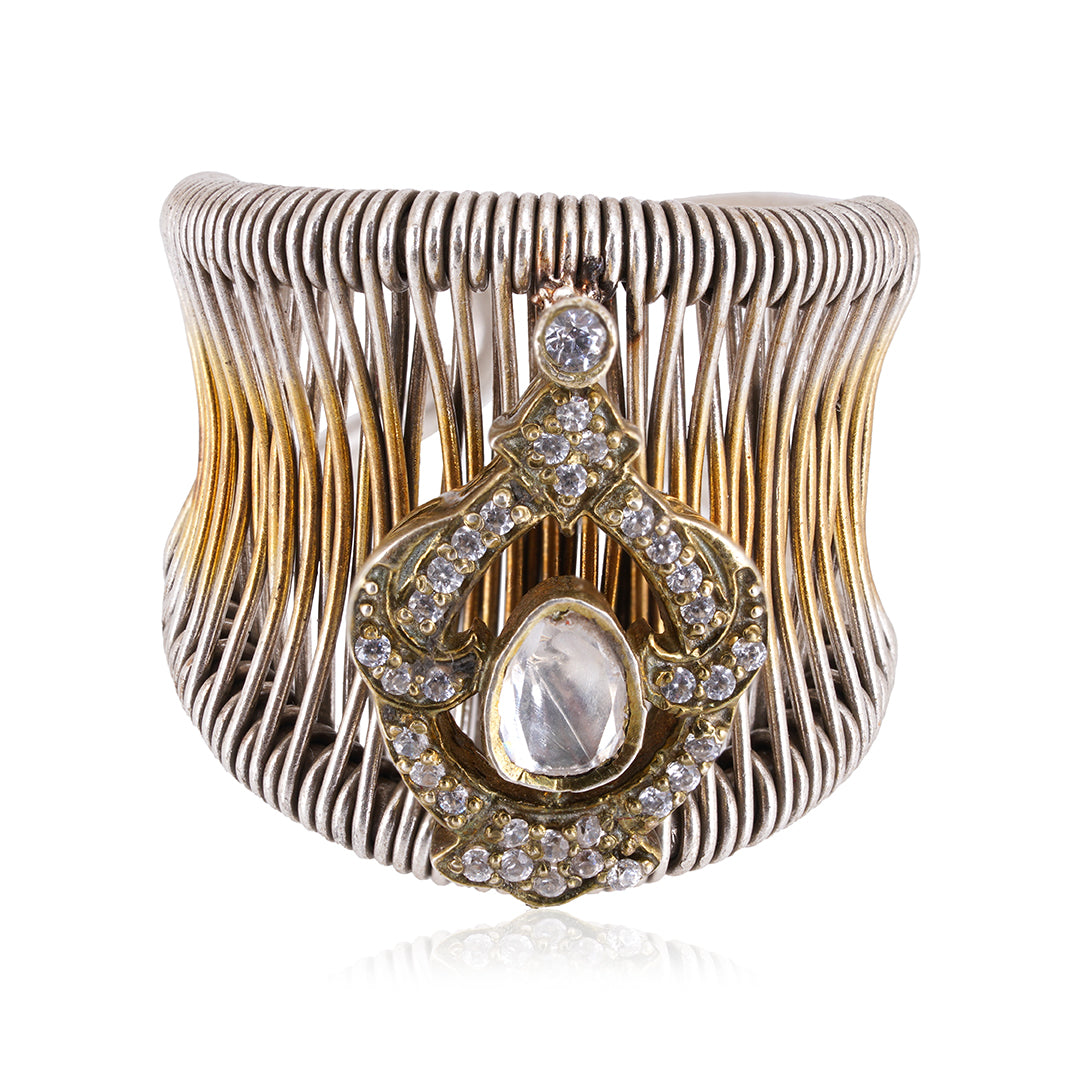 Intertwined Polki Sterling Silver Ring