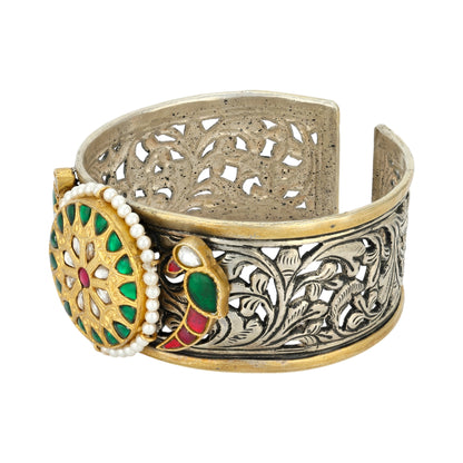 Intricate Floral Circle 925 Sterling Silver Kada for Women