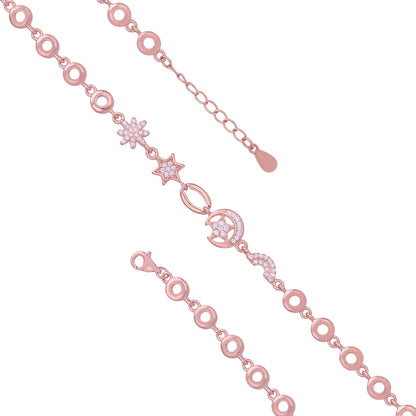 Intricate Floral Link 925 Sterling Silver Star bracelet for women