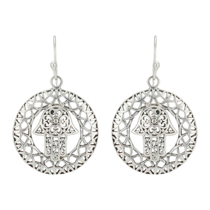 Intricate Hand of Fatima  925 Rhodium Plated Filigree Earrings