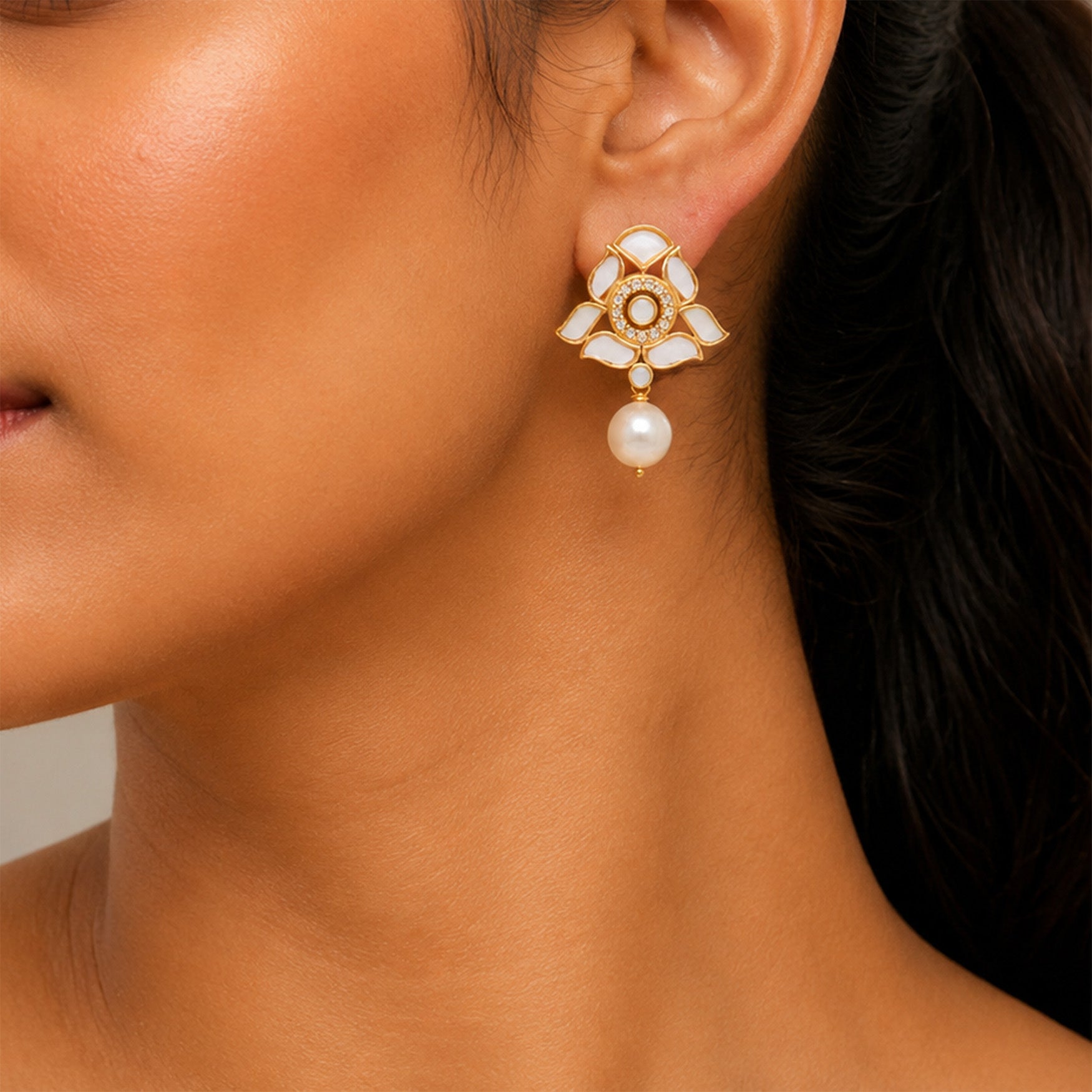 Ivory Bloom Kundan 925 Sterling Silver Earrings for Women