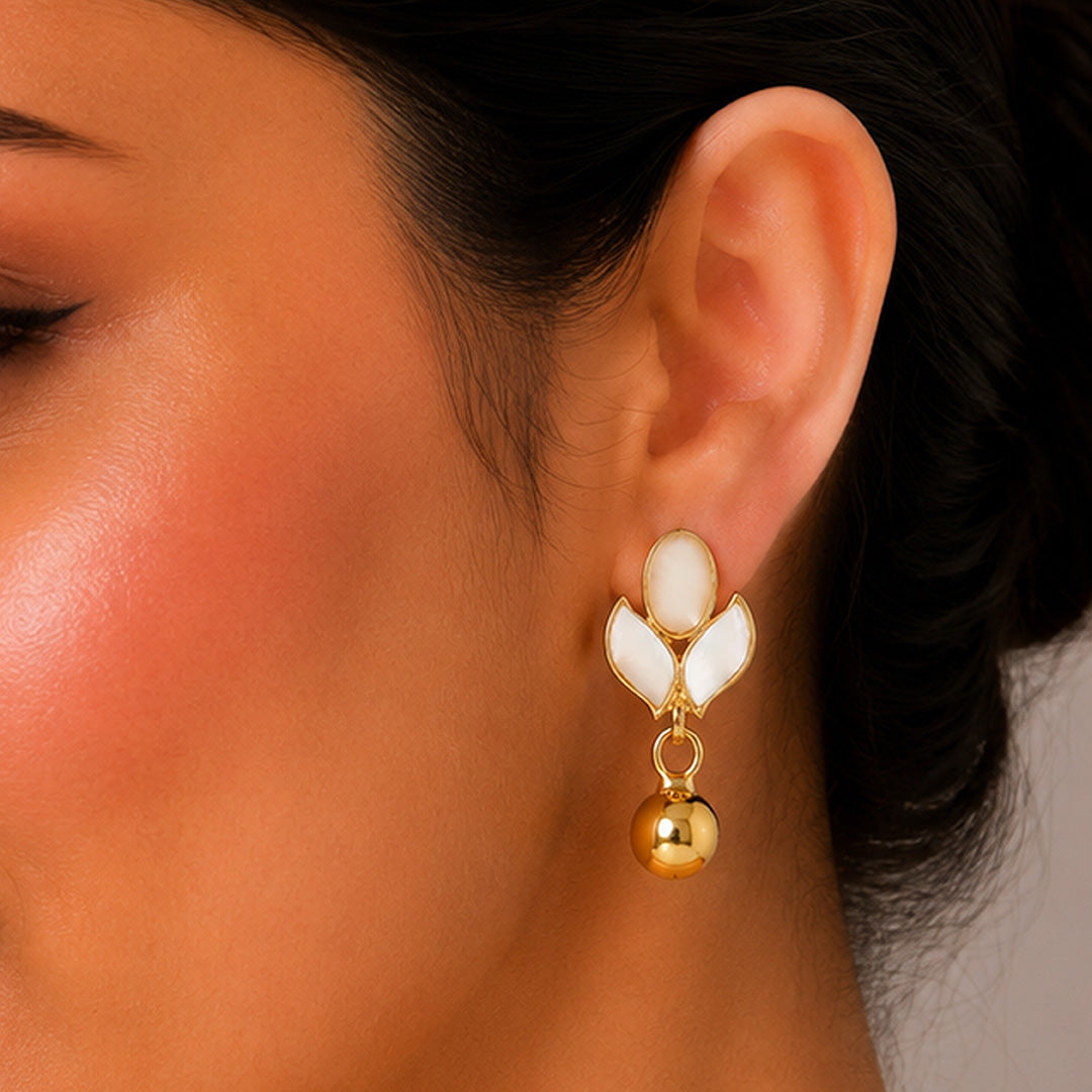 Ivory Petal 925 Sterling Silver Golden Drop Earrings