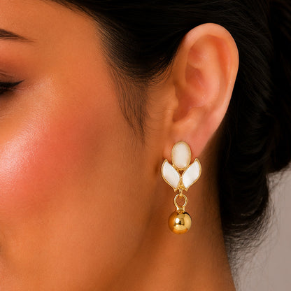 Ivory Petal 925 Sterling Silver Golden Drop Earrings
