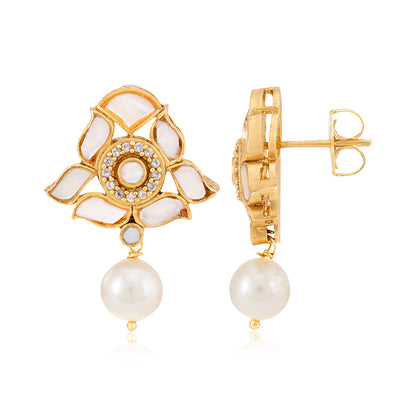 Ivory Bloom Kundan 925 Sterling Silver Earrings for Women