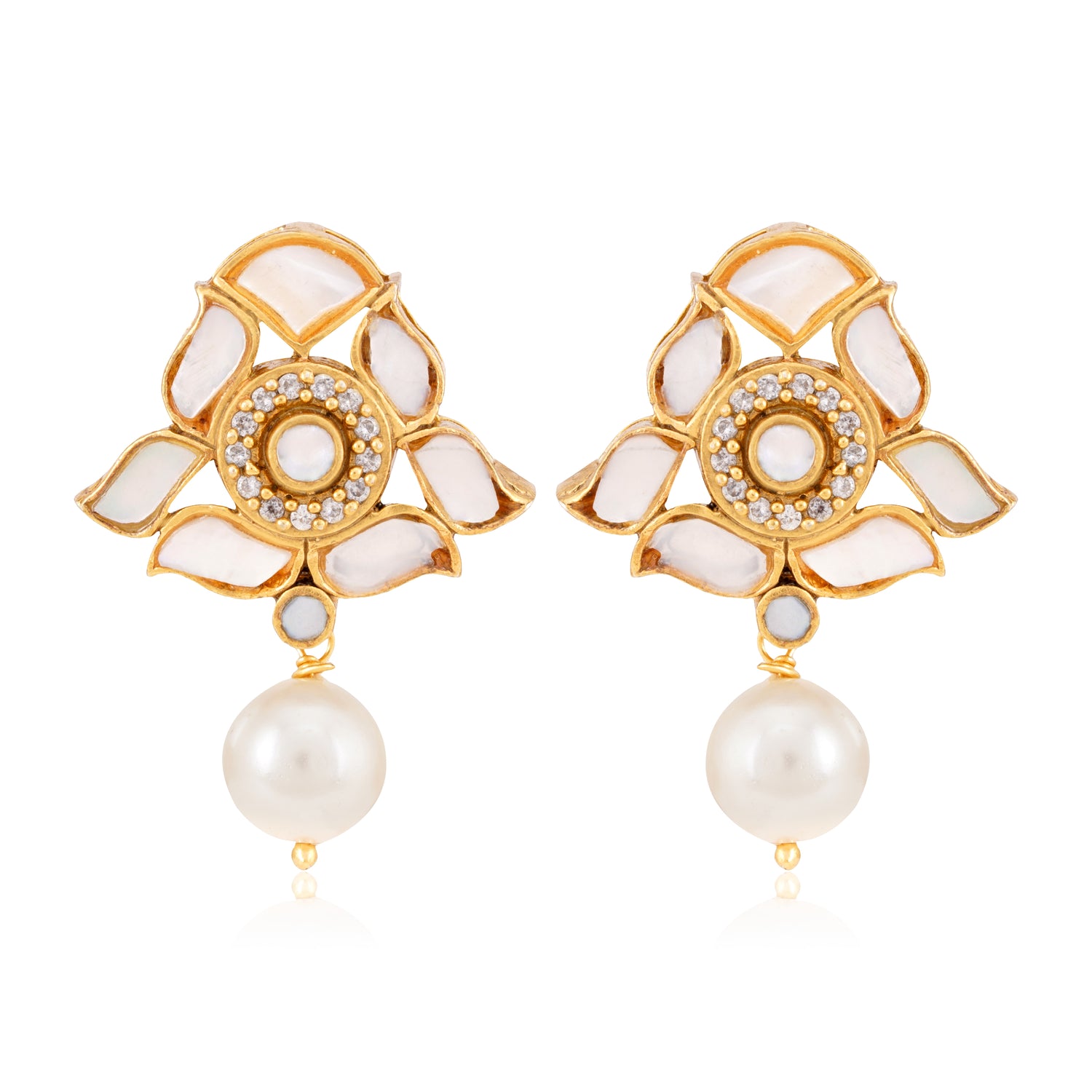 Ivory Bloom Kundan 925 Sterling Silver Earrings for Women