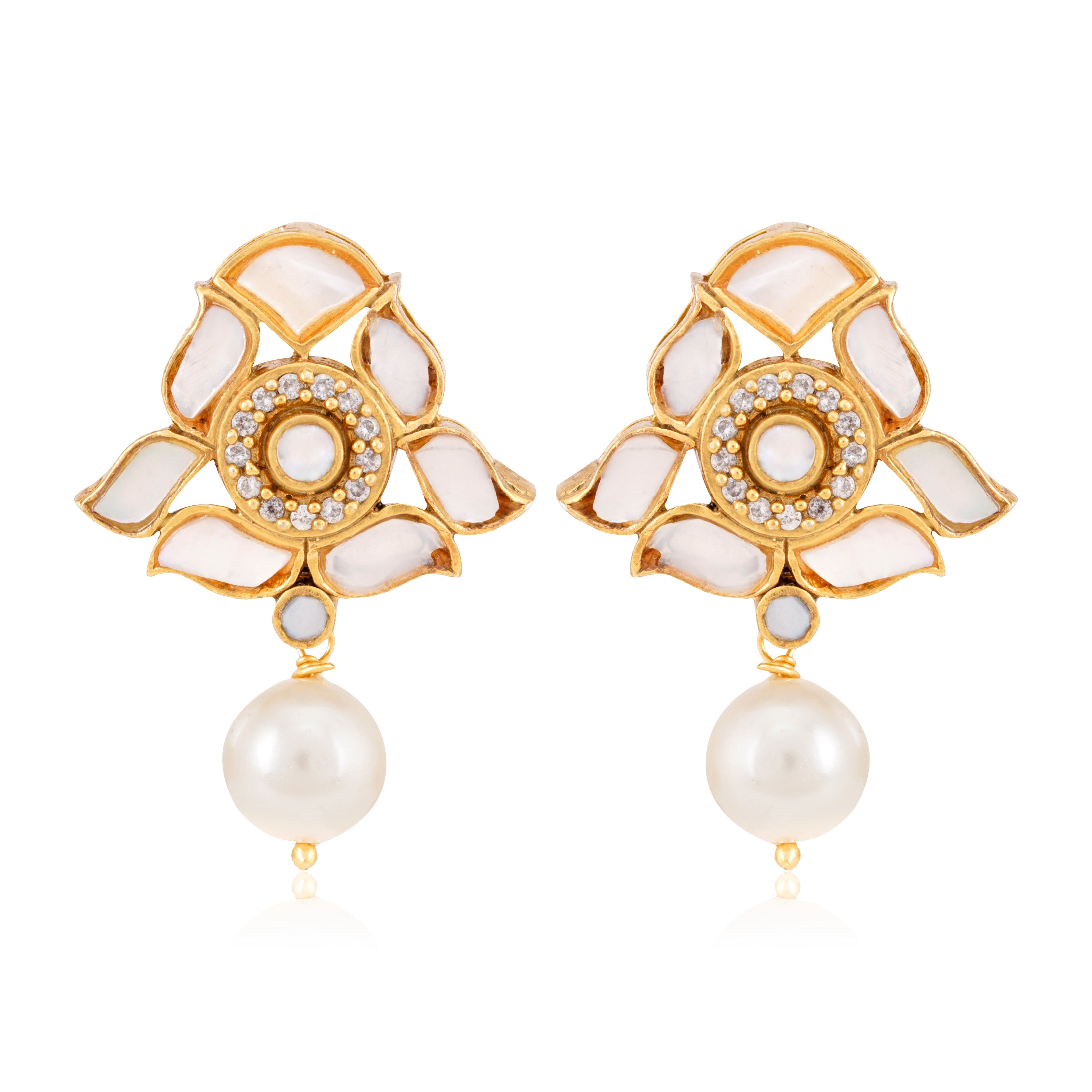 Ivory Bloom Kundan 925 Sterling Silver Earrings for Women
