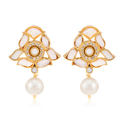 Ivory Bloom Kundan 925 Sterling Silver Earrings for Women