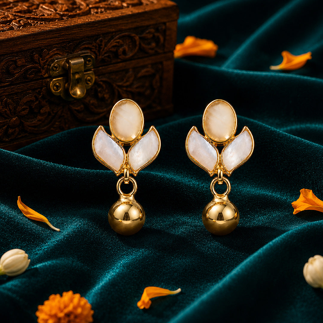 Ivory Petal 925 Sterling Silver Golden Drop Earrings