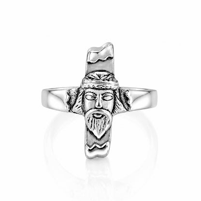 Jesus Face Cross Sterling Silver Ring