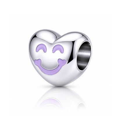 Joyful Smiley Heart 925 Sterling Silver Charms