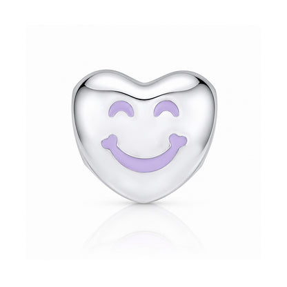 Joyful Smiley Heart 925 Sterling Silver Charms