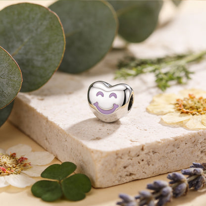 Joyful Smiley Heart 925 Sterling Silver Charms