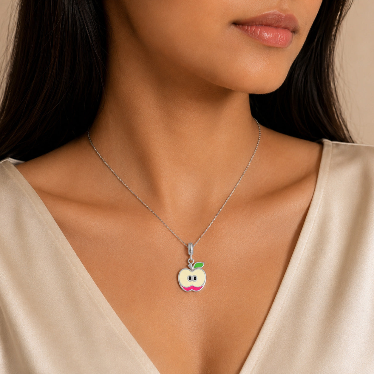 Juicy Glow 925 Sterling Silver Red Apple Pendant